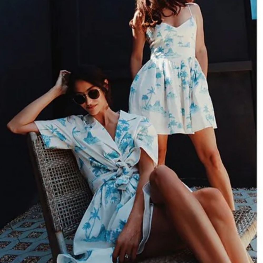 Gianni Binix DANNIJO Kona Linen Blend Sweetheart Neckline Fit and Flare Palm Pr